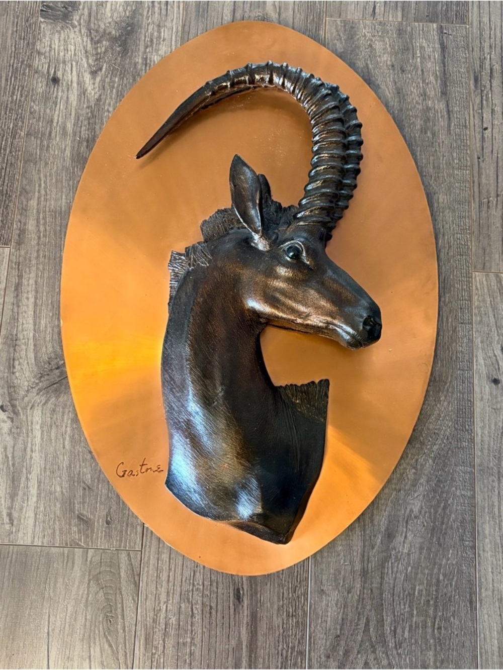 Vintage Gastone Copper 3D wall art of African Sable Antelope large MCM